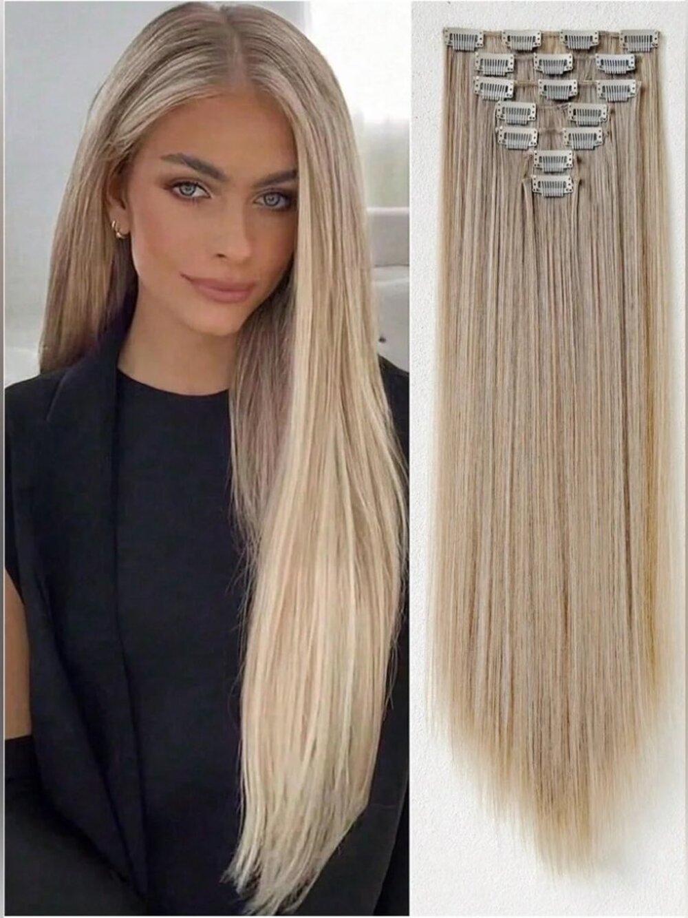 24 in Natural Ash Blonde with Highlight Straight long Hair Extensions